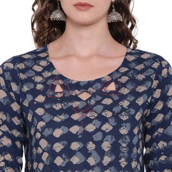 Blue printed cotton long-kurtis 5