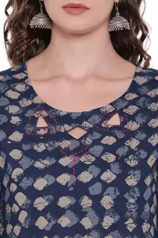 Blue printed cotton long-kurtis
