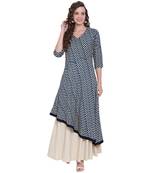 Blue printed viscose rayon long-kurtis