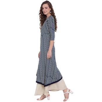 Blue printed viscose rayon long-kurtis 2