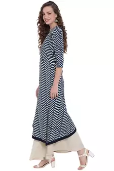Blue printed viscose rayon long-kurtis