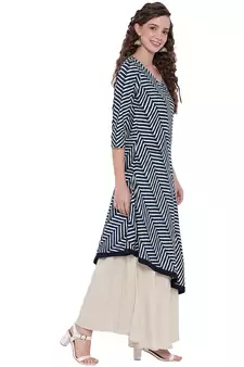 Blue printed viscose rayon long-kurtis