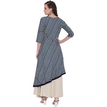 Blue printed viscose rayon long-kurtis 4
