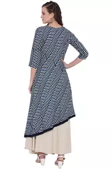 Blue printed viscose rayon long-kurtis