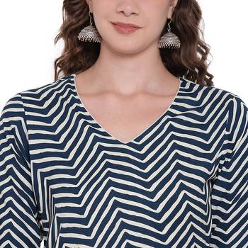 Blue printed viscose rayon long-kurtis 5