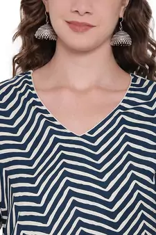 Blue printed viscose rayon long-kurtis