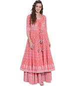 Pink printed cotton long-kurtis