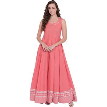 Pink printed cotton long-kurtis 2