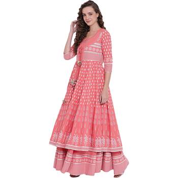 Pink printed cotton long-kurtis 3
