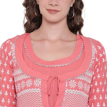 Pink printed cotton long-kurtis 5
