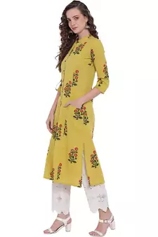Lemon printed cotton ethnic-kurtis