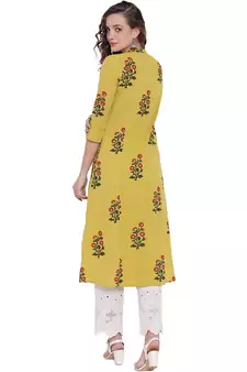 Lemon printed cotton ethnic-kurtis