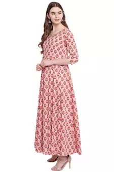 Pink printed cotton ethnic-kurtis