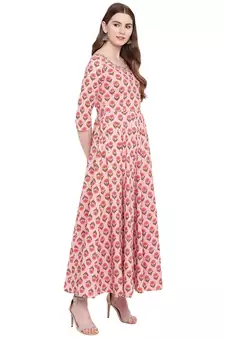 Pink printed cotton ethnic-kurtis