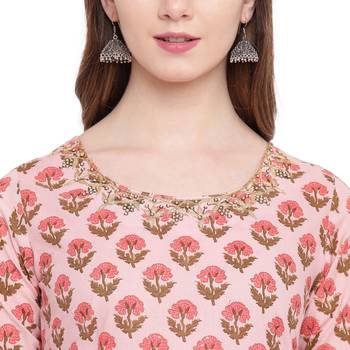 Pink printed cotton ethnic-kurtis 5