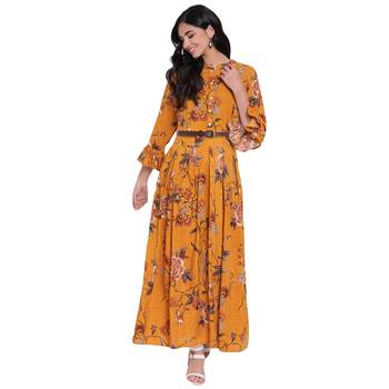 Mustard printed viscose rayon ethnic-kurtis 1