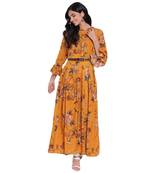 Mustard printed viscose rayon ethnic-kurtis