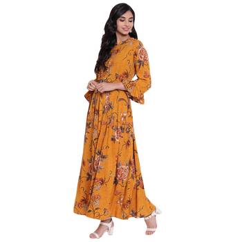 Mustard printed viscose rayon ethnic-kurtis 2