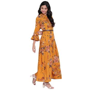 Mustard printed viscose rayon ethnic-kurtis 3