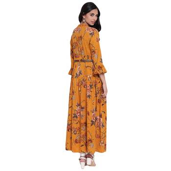 Mustard printed viscose rayon ethnic-kurtis 4