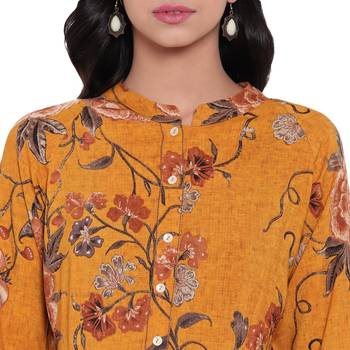 Mustard printed viscose rayon ethnic-kurtis 5