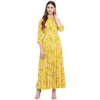 Yellow printed viscose rayon ethnic-kurtis 1
