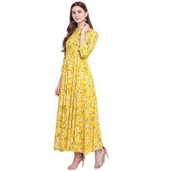 Yellow printed viscose rayon ethnic-kurtis 2