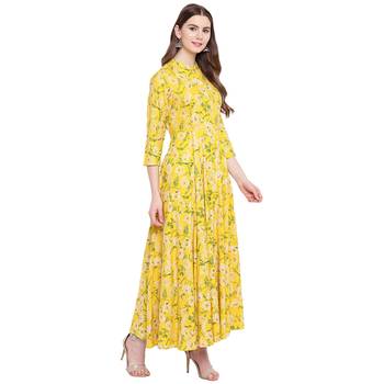 Yellow printed viscose rayon ethnic-kurtis 3