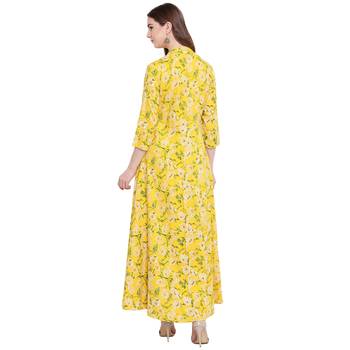 Yellow printed viscose rayon ethnic-kurtis 4