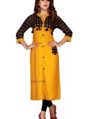 Yellow plain rayon ethnic-kurtis