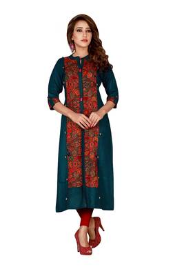 Turquoise plain rayon ethnic-kurtis 1