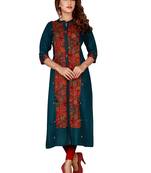 Turquoise plain rayon ethnic-kurtis