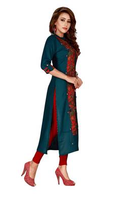 Turquoise plain rayon ethnic-kurtis 2