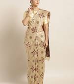 Gold printed linen saree with blouse