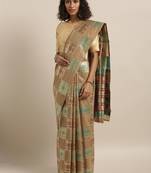 Brown printed linen saree with blouse