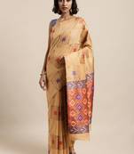 Beige printed linen saree with blouse