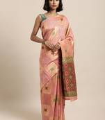 Peach printed linen saree with blouse