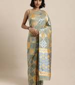 Green printed linen saree with blouse