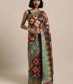Maroon printed organza saree with blouse