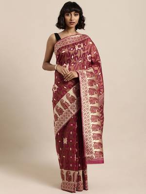 Maroon printed organza saree with blouse 1
