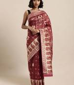 Maroon printed organza saree with blouse