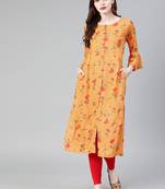 Straight Mustard Foil Printed Rayon Cotton Kurta For Girls'S And 