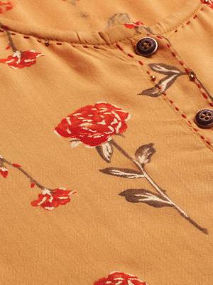 Straight Mustard Foil Printed Rayon Cotton Kurta For Girls'S And  2