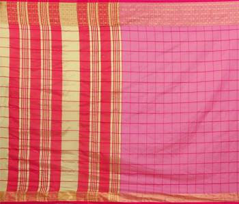 Blissta Lpink Cotton Border Work Checks Pattern Saree With Contrast Color Blouse 4