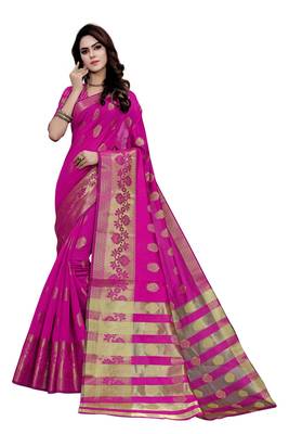 Blissta Magenta Art Silk Jacquard & Zari Butta Woven Saree With Running Blouse 1
