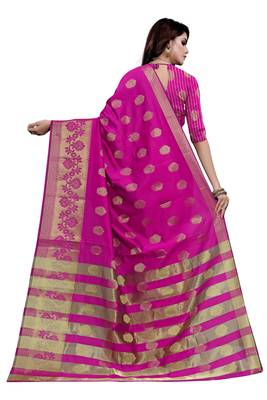 Blissta Magenta Art Silk Jacquard & Zari Butta Woven Saree With Running Blouse 2