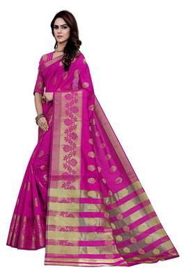 Blissta Magenta Art Silk Jacquard & Zari Butta Woven Saree With Running Blouse 5