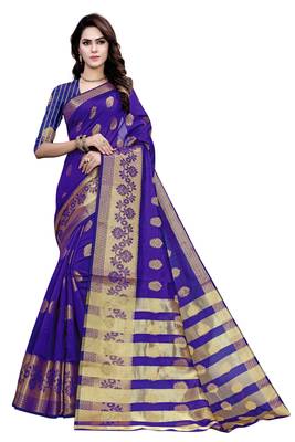 Blissta Purple Art Silk Jacquard & Zari Butta Woven Saree With Running Blouse 1