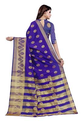 Blissta Purple Art Silk Jacquard & Zari Butta Woven Saree With Running Blouse 2