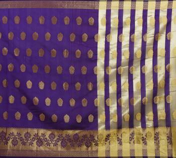 Blissta Purple Art Silk Jacquard & Zari Butta Woven Saree With Running Blouse 4